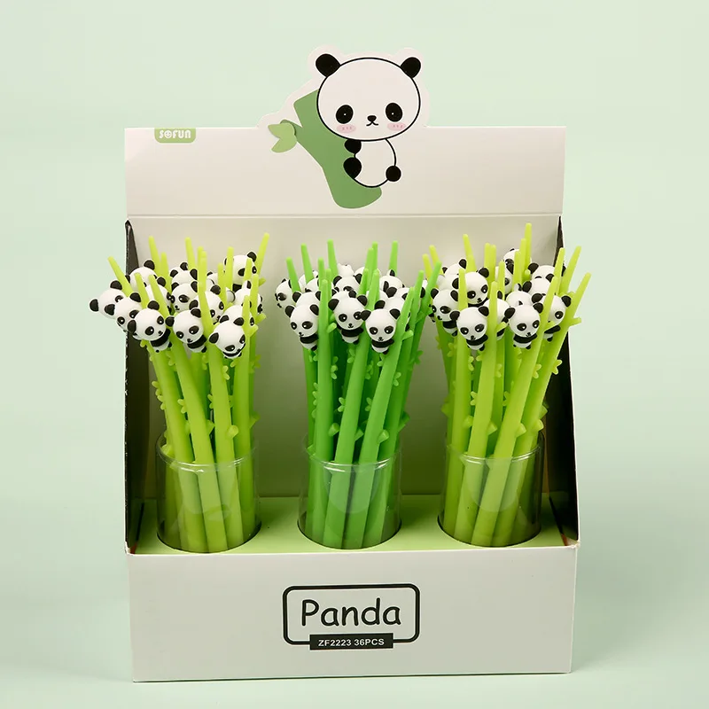 

48 pcs/lot Creative Panda Bamboo Gel Pen Cute 0.5mm black ink Neutral Pen School writing Supplies Promotional Gift