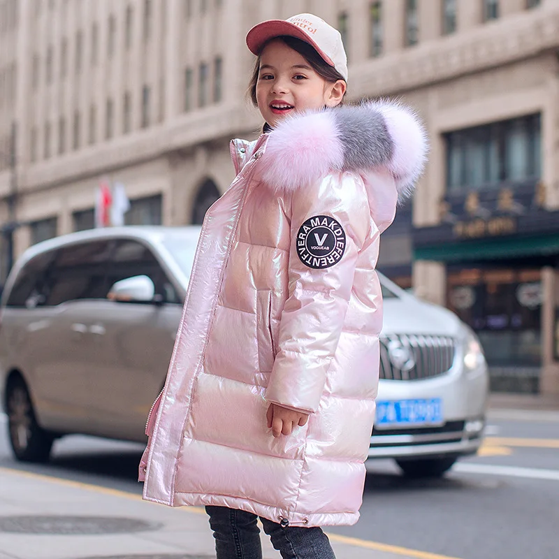 

Winter Dazzle color Jacket For Girls Hooded Warm Children Girls Winter Coat Kids Teenage Cotton Parkas Outerwear Parka Snowsuit