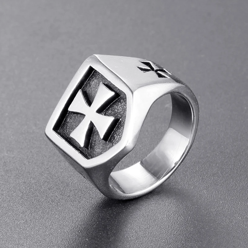 

European And American Stainless Steel Jewelry Men's Cross Ring Domineering Motorcycle Punk Biker Accessories Boyfriend Gift