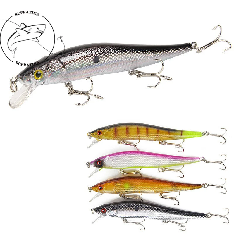 

4Pcs/lot 115mm 15g Isca Artificial Plastic Lifelike Minnow Wobbler Crankbait With 3 Treble Hooks For Sea Fishing Bait Lure Pesca