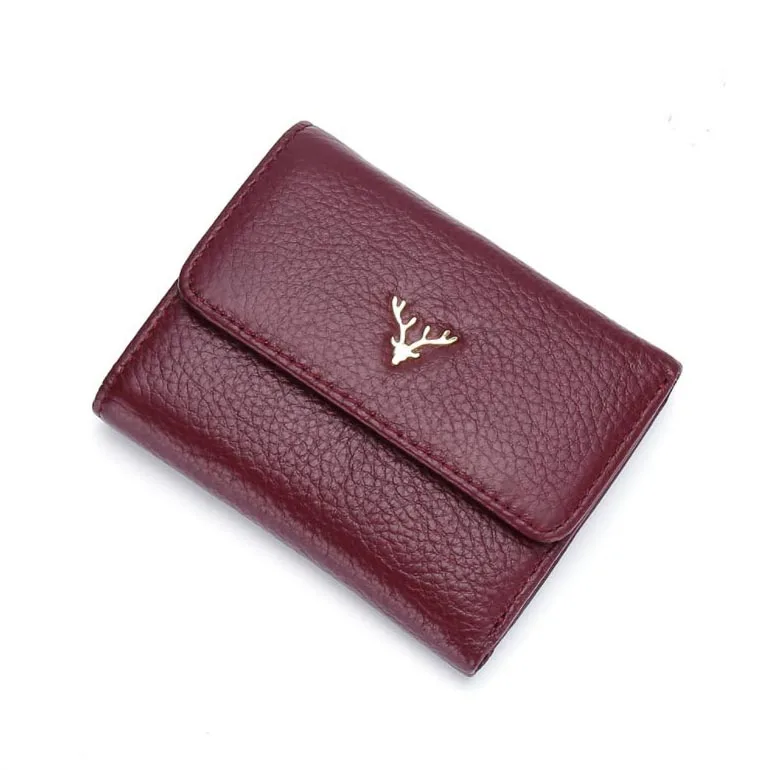 Maroon Натуральная кожа кошелек небольшой женский кошелек с застежкой черный темно-серый розовый кошелек - Цвет: Maroon