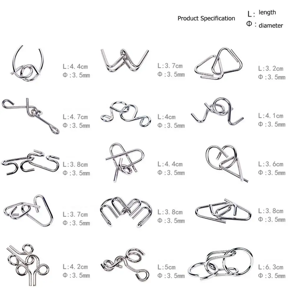 

15pcs/Set Metal Interlocking Unlock Buttons Toys Stress Reliever Montessori Puzzle Wire IQ Mind Brain Teaser Tools