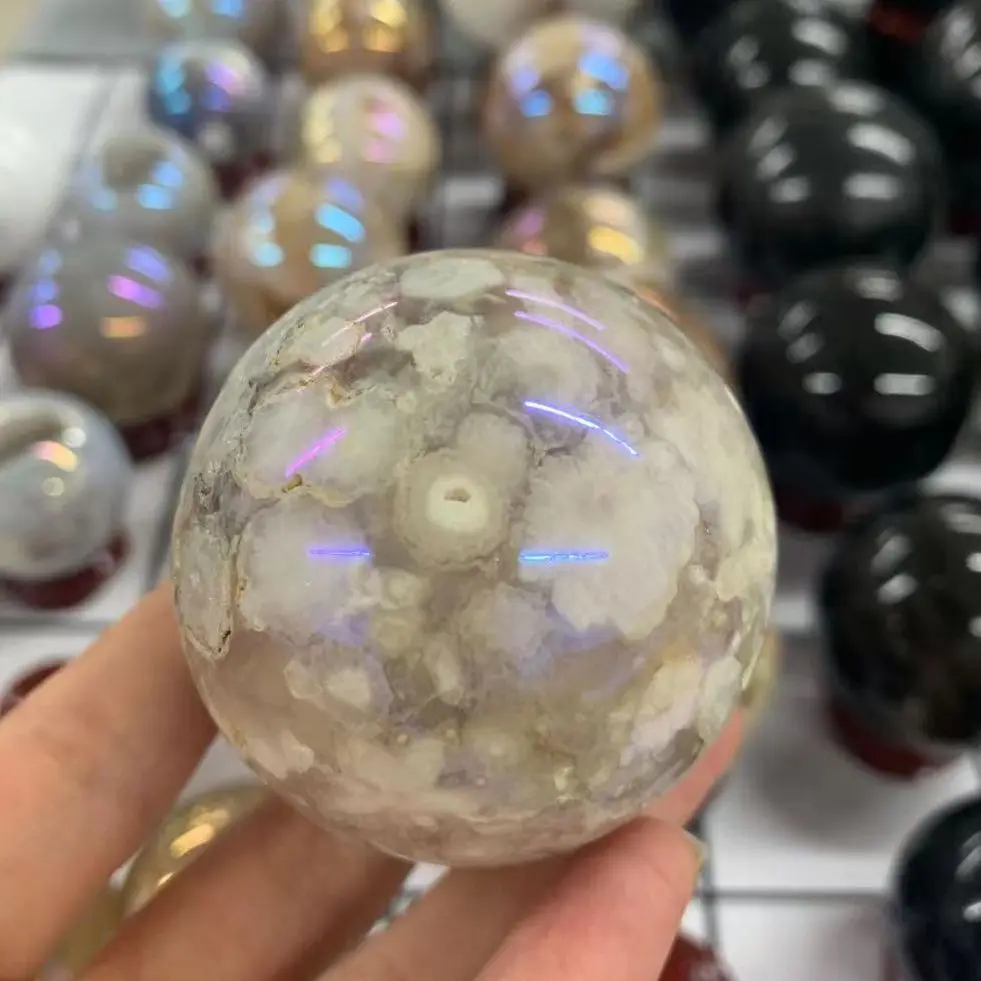 

Natural cherry blossom agate quartz ball healing crystal gift home decor