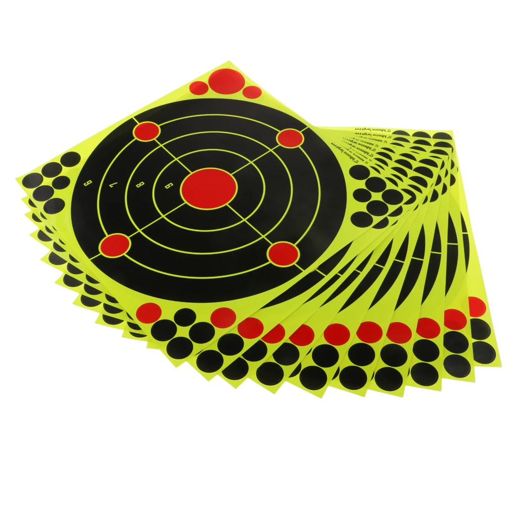 

10 Sheets Shooting Targets 12' Reactive Florescent Target Shooting Target Sticker for Hunting Archery Arrow Training