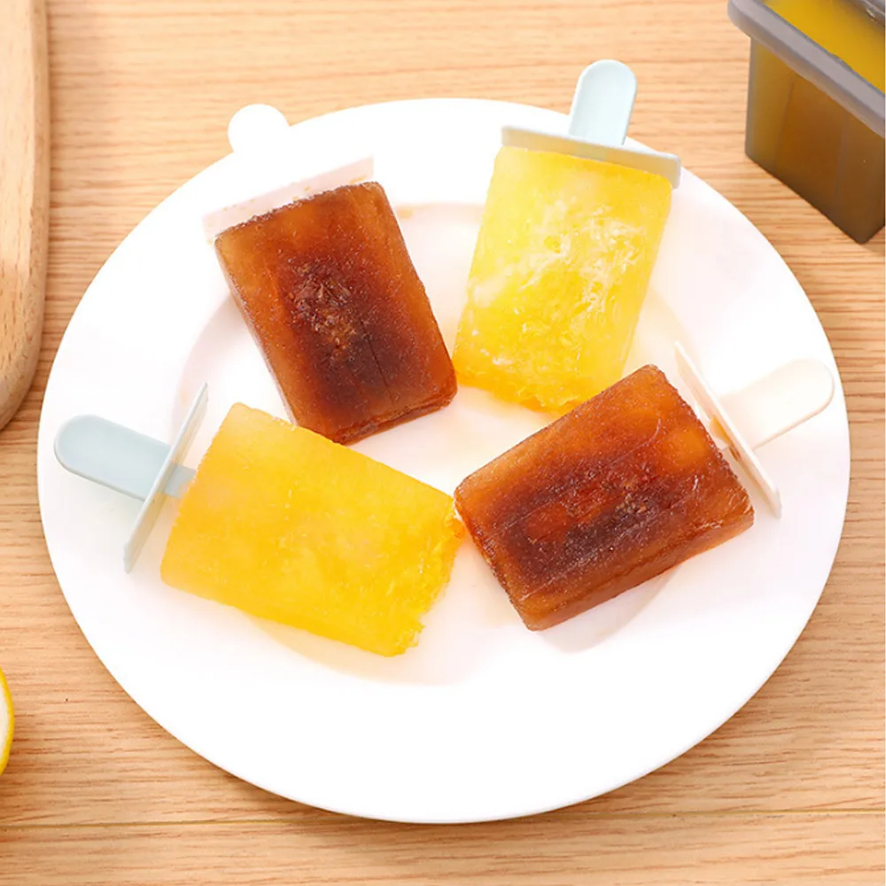 

4 Holes Ice Cream Popsicle Mold Maker DIY Creative Homemade Summer Ice Cube Molds With Cute Sticks Retro Molds Cooking Tools