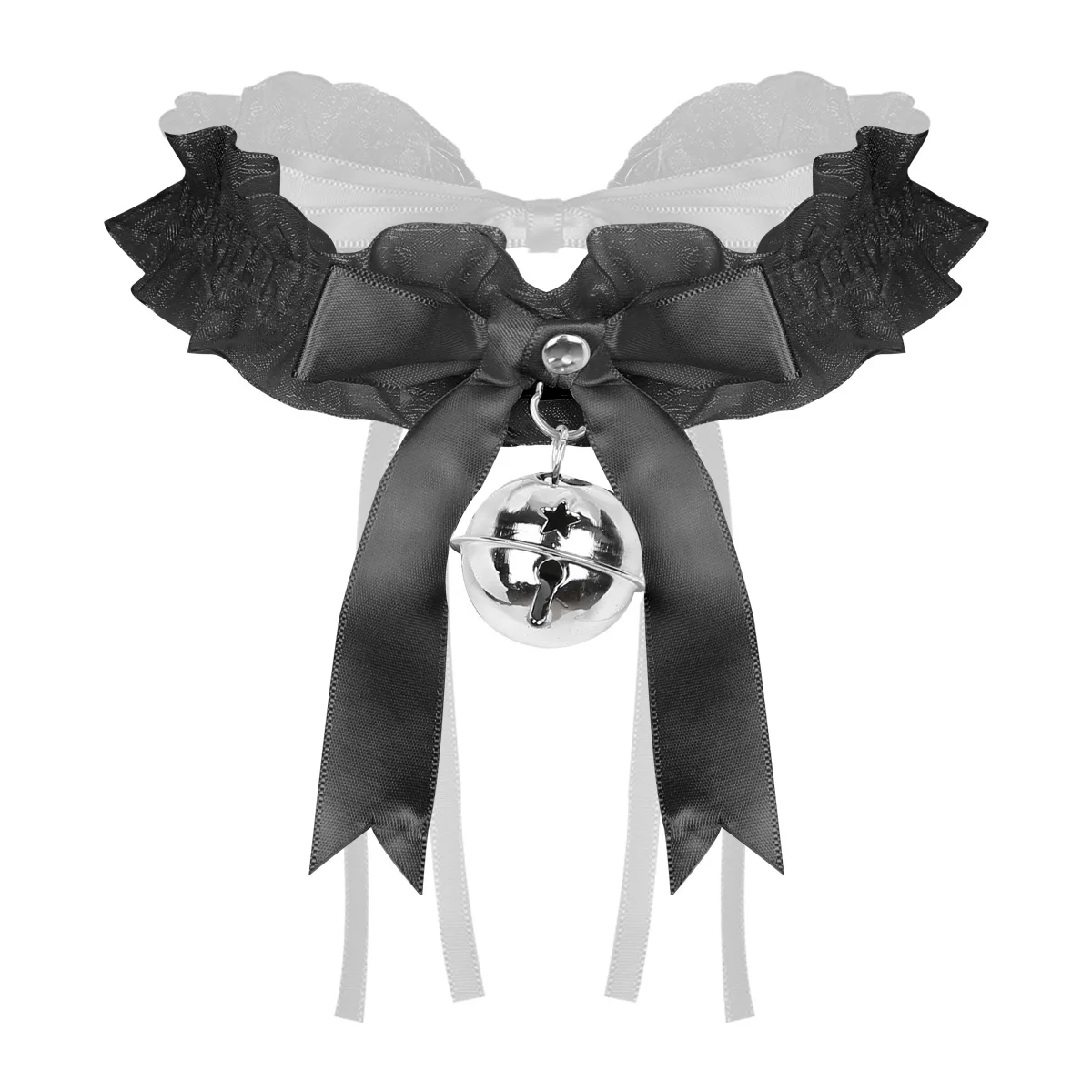 Ошейник женский кружевной с бантом и колокольчиком в готическом стиле |