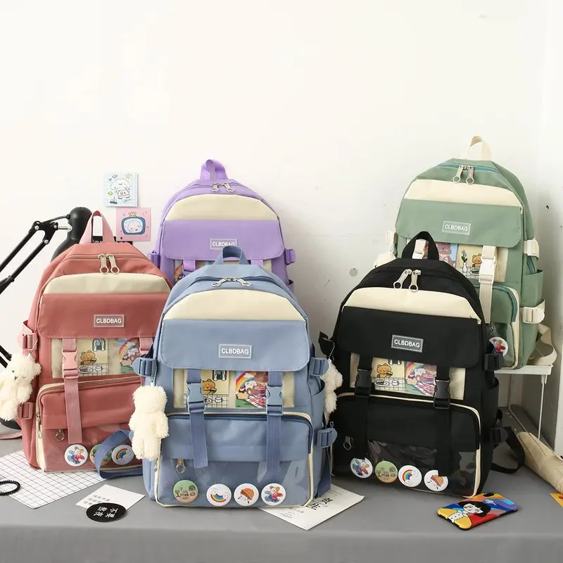 4 pcs sets canvas Schoolbags For Teenage Girls Female Children Shoulder Bags New Trend Female Backpack Fashion Women Backpack