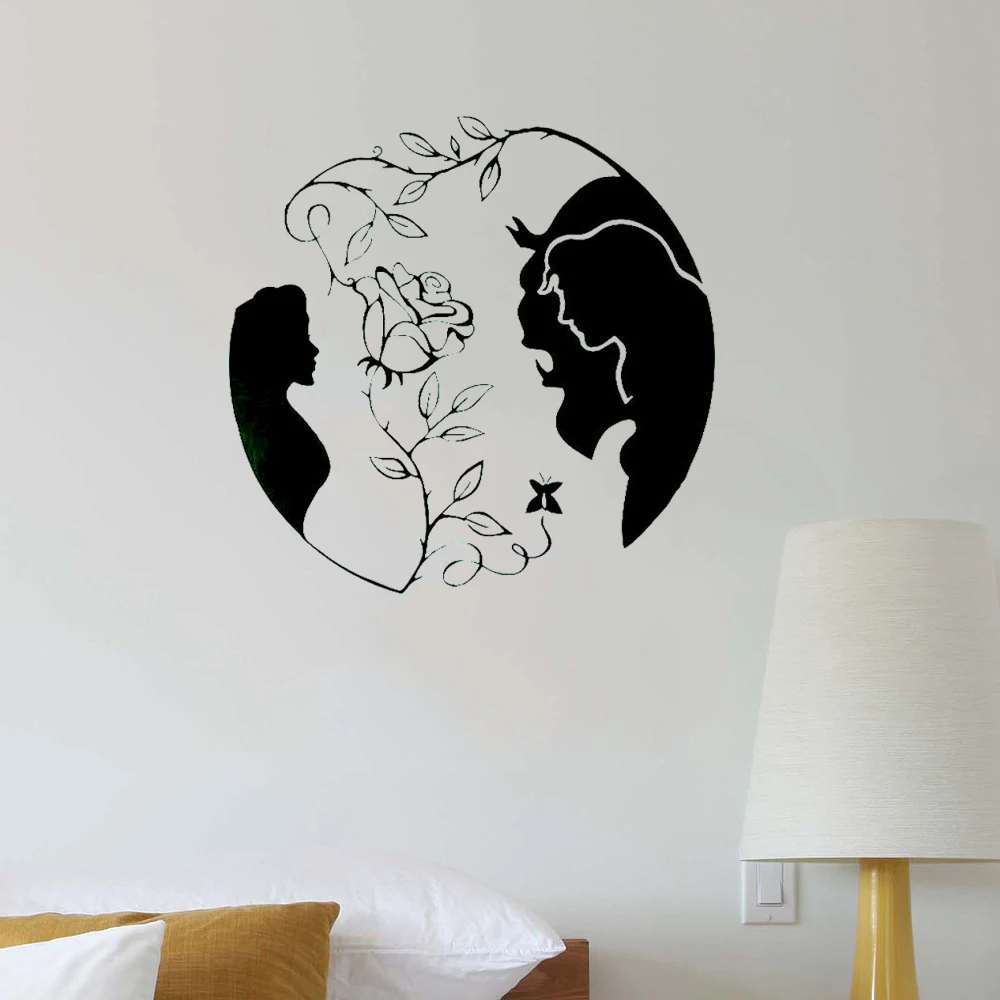 

Beauty and the Beast Wall Sticker Romantic Love movie Rose home Decoration For Bedroom Wall Decal Vinyl Mural JH388