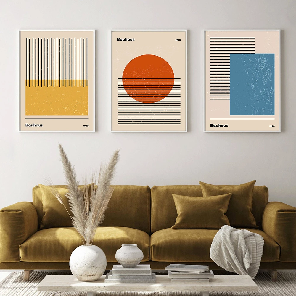 

Bauhaus Exhibition Unique Line Posters Yellow Orange Blue Art Canvas Prints Abstract Paintings Living Room Murals Home Decor