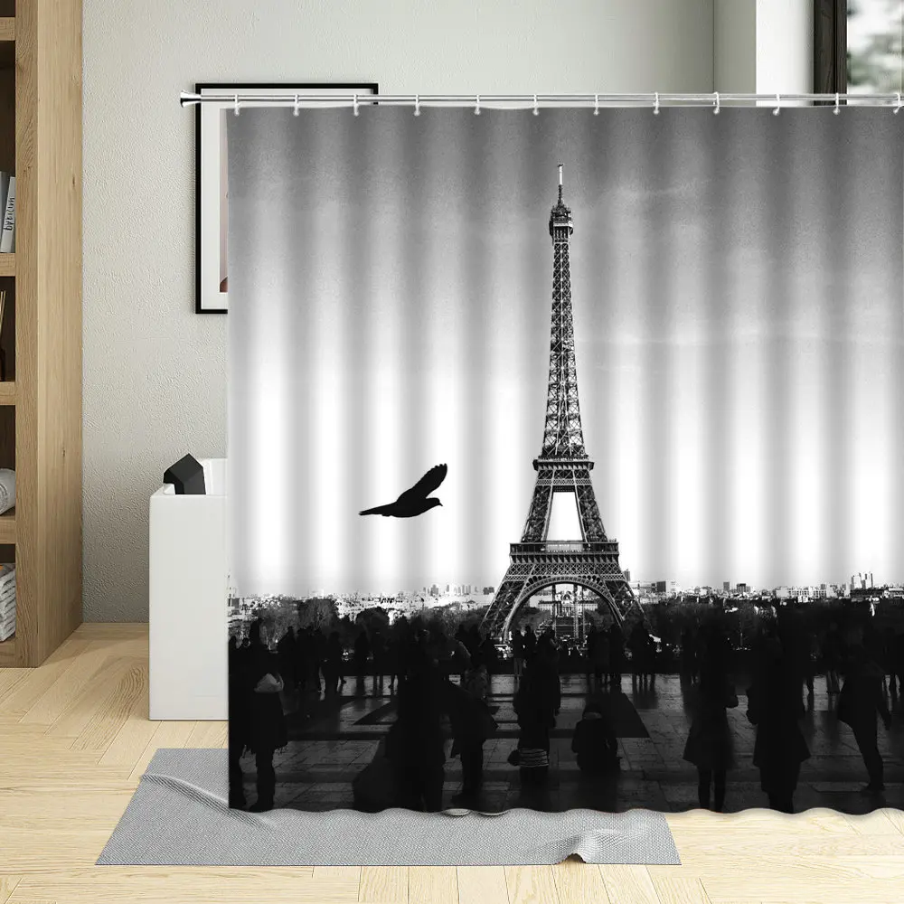 

Paris Tower 3D Shower Curtain Paris Landscape Bathroom Decor Bath Curtains Waterproof Polyester Fabric Screen With 12 Hooks
