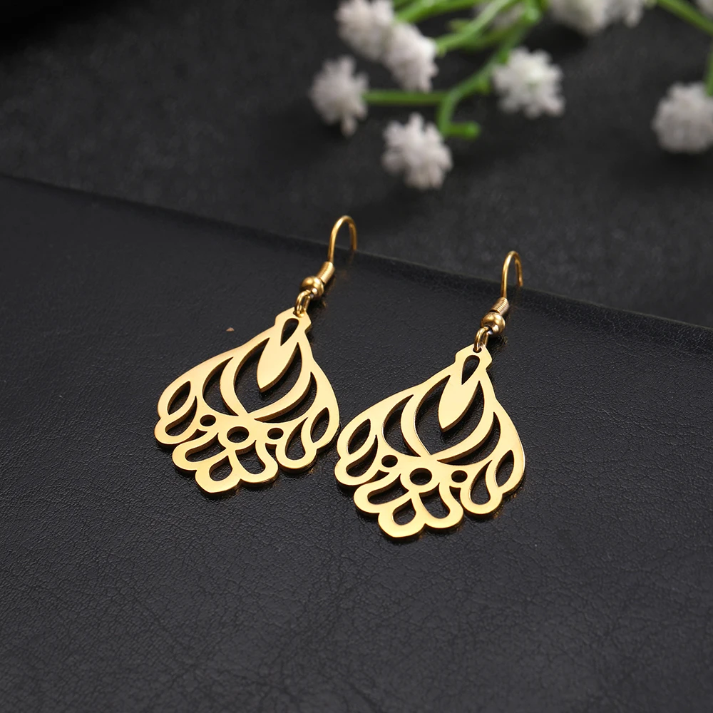 COOLTIME золотистые черные элегантные узорные полые серьги из нержавеющей стали не