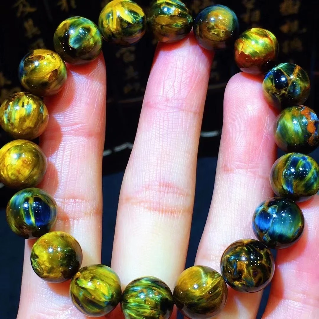

Natural Blue Yellow Pietersite Stretch Gemstone Round Beads Bracelet 10.8mm From Namibia AAAAAA Genuine