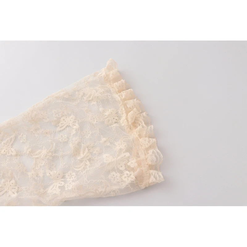 

Retro Soild Lace Up Ruffle Blouses Gentle Petal Long Sleeve Lace Sunscreen Shirts 2021 Summer New Casual Chic Thin Cardigan Tops