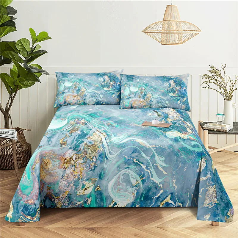 

Marble Bedding Sheet Home Digital Printing Polyester Bed Flat Sheet With Pillowcase Print Bed Sheet