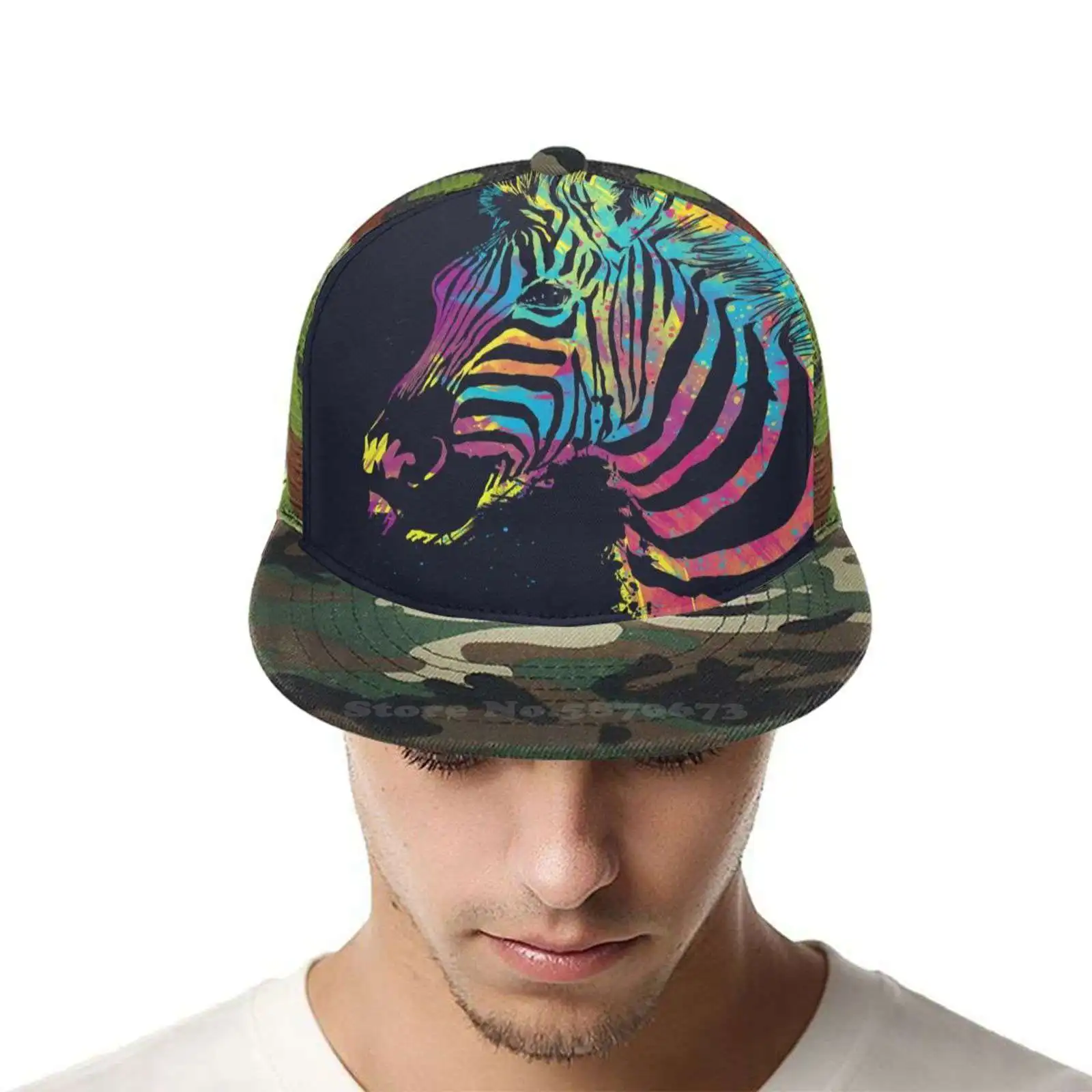 Кепка армейская с принтом Зебра модная шапка цветным рисунком радуги Шапка
