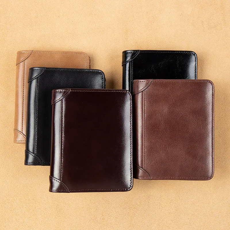 

Vintage Genuine Leather Wallet Vertical Short Anti-theft RFID Shielding Business Credit Card Holder Bag Purse Wallet for Men
