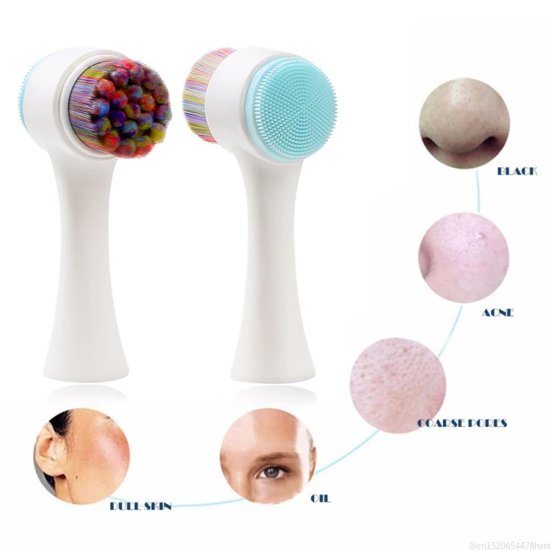 3D Double Side Silicone limpiador Face Cleanser Brush Portable Cleaning Vibration Massage Exfoliating Blackhead | Красота и здоровье