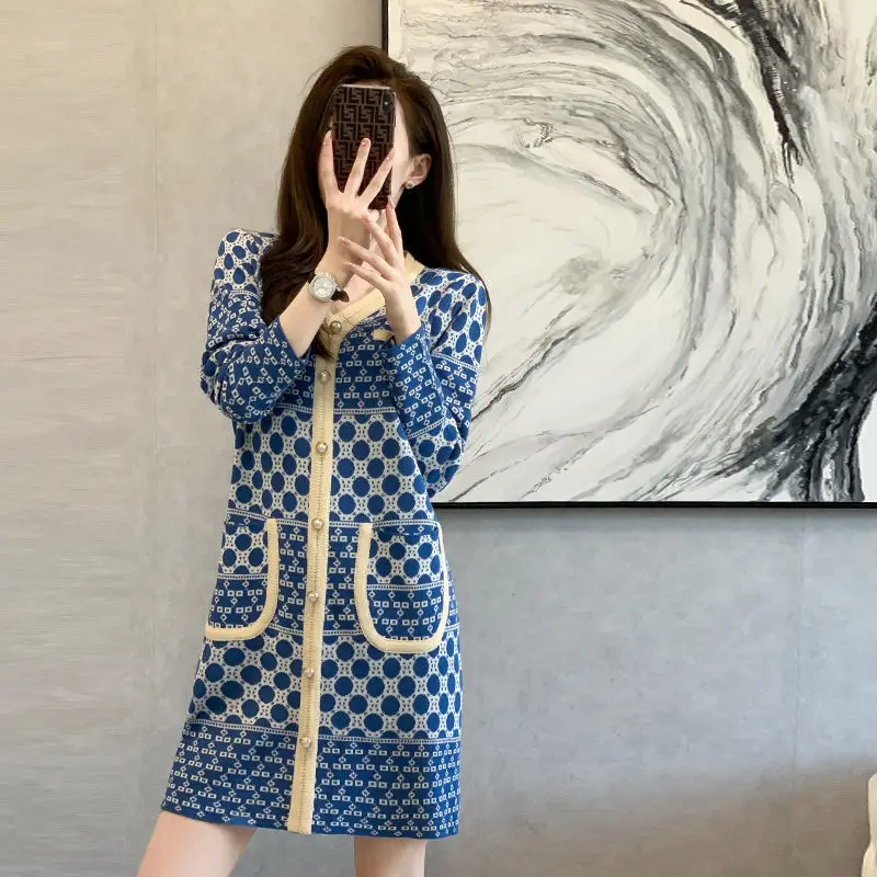 

Long Sleeve Party Dresses Women Button Knitted Ankle-Length V-Neck Skinny Autumn Sexy Dresses Women Cotton Split Hem