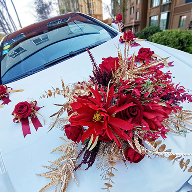 Flores de orqu&iacute;deas artificiales rom&aacute;nticas, decoraci&oacute;n de coche de boda y fiesta de oro blanco, rosas falsas de seda, suministros para el D&iacute;a de San Valent&iacute;n, 11 unids/lote-5