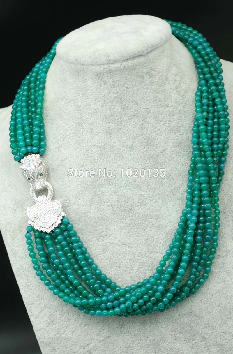 

10 рядов бисер из зеленого нефрита Круглый 4 мм ожерелье 20 дюймов и leopard застежка бисер оптом