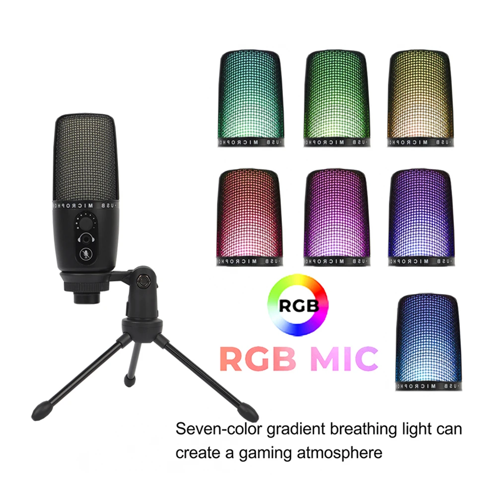 Проводной конденсаторный микрофон для караоке с RGB-подсветкой | Электроника