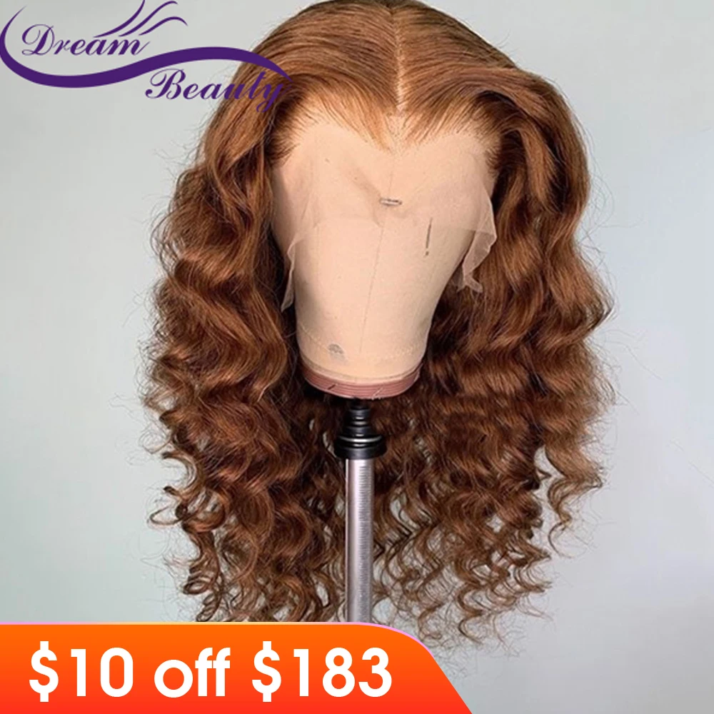 Dream Beauty Ombre Human Hair 13X6 Lace Front Wig 180 Density Brazilian Remy Wave With Baby Hair Bleached Knots Pre Plucked