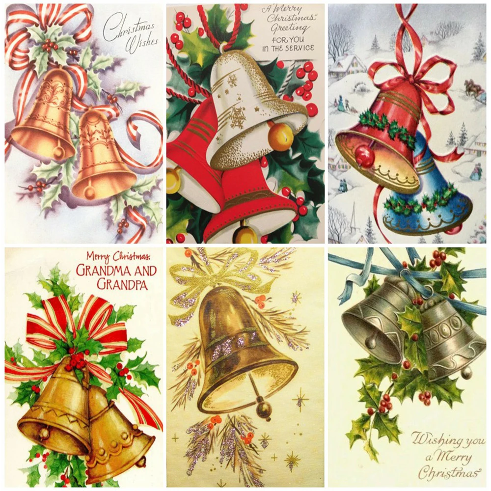 

Алмазная живопись с изображением квадратных пейзажей, картина «сделай сам» Рождественская Алмазная вышивка, вышивка крестом с колокольчик...