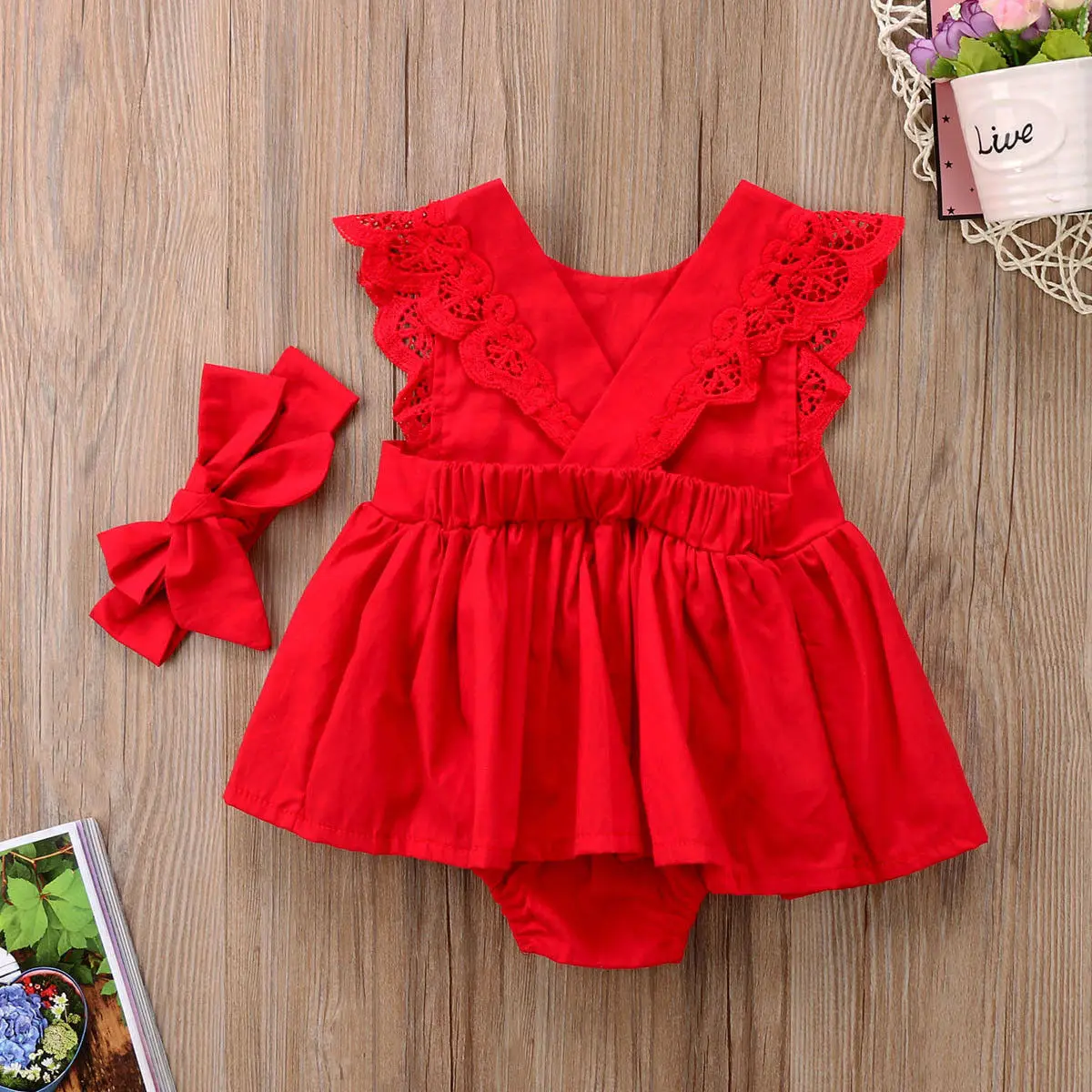 2021 Brand New 2Pcs Christmas Toddler Infant Newborn Baby Girls Romper Dress Jumpsuit Outfits TuTu Clothe+Headband Red Sets Gift