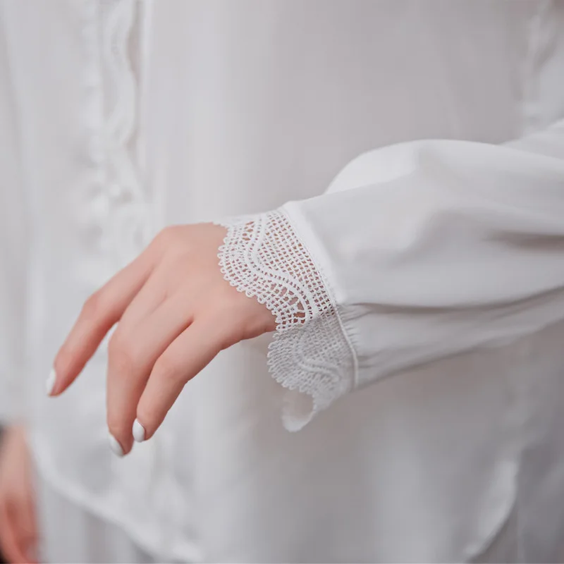 

Lace Tirm Pajamas Female Rayon Spring Sleepwear 2PCS Top&Pants Suit Long Sleeve Satin Sleep Set V-Neck Casual Home Clothing