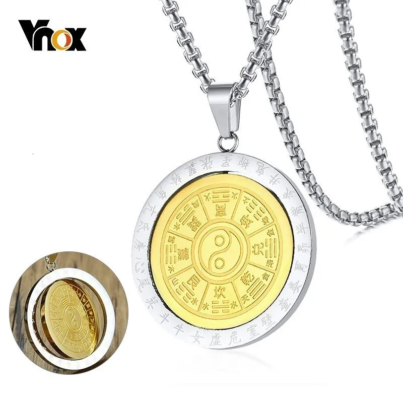 Vnox вращающаяся монета кулон для мужчин и женщин ожерелье Taoism Yinyang Bagua ювелирные