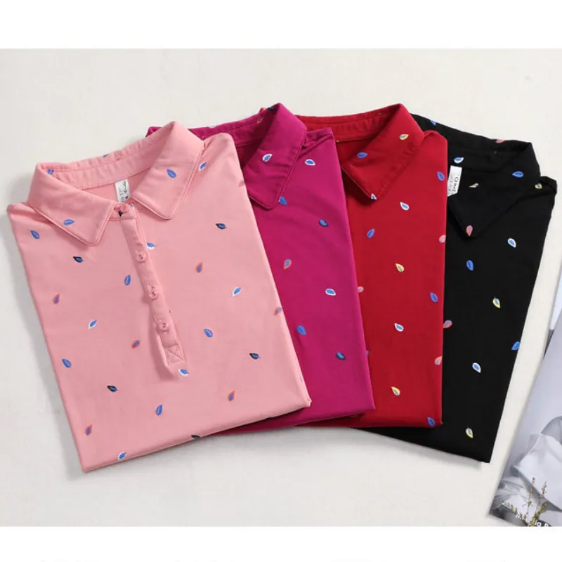 Рубашка-поло женская хлопковая с отложным воротником и длинным рукавом | Женская