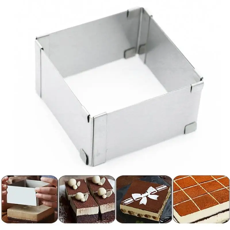 

Stainless Steel Cake Mould Adjustable Mold Baking Mold Kitchen Chef DIY Square Family Durable