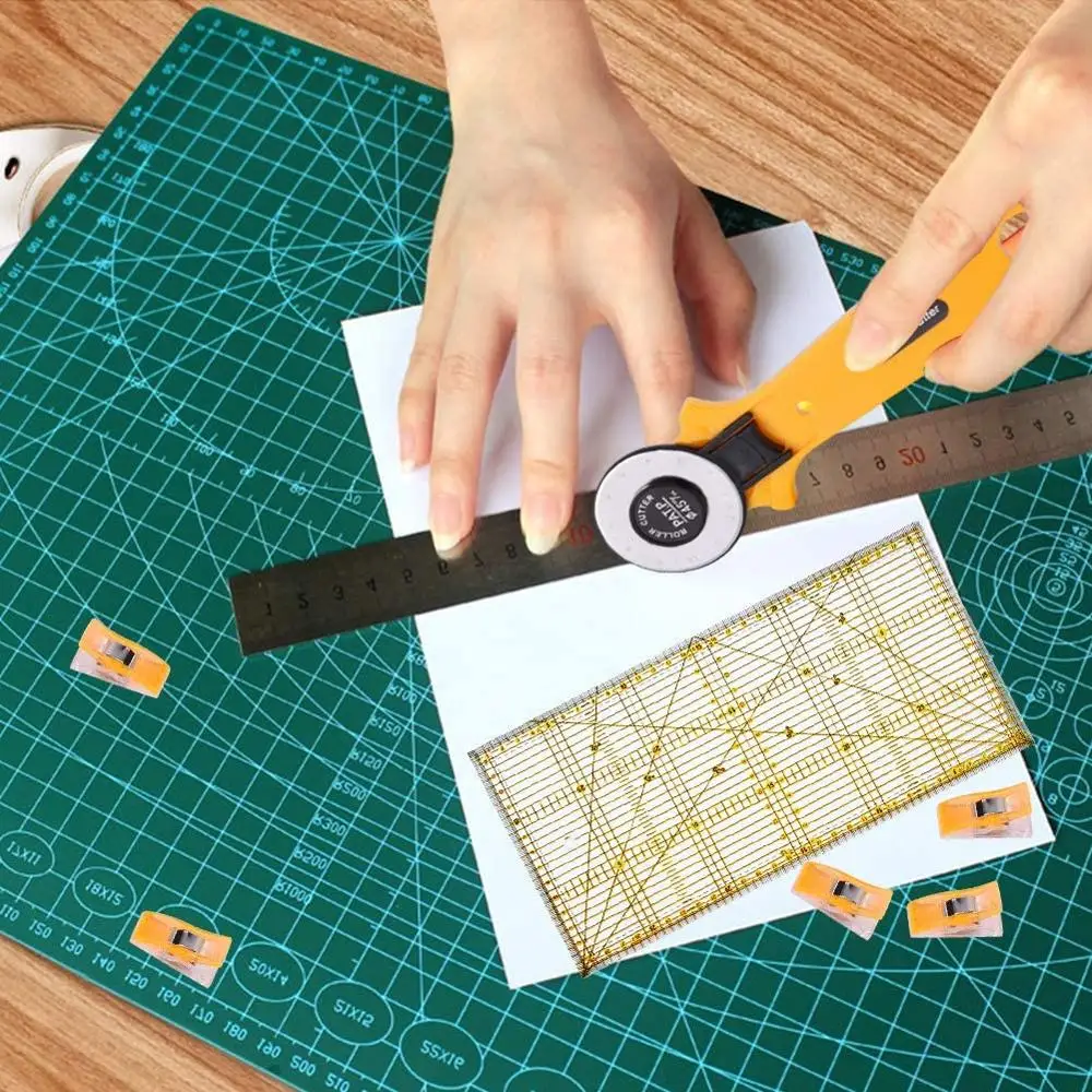 

LMDZ 45 mm Rotary Cutter Set Fabric Cutter with Tracing Wheel A3 Self Healing Cutting Mat Acrylic Ruler Clips for DIY Crafting