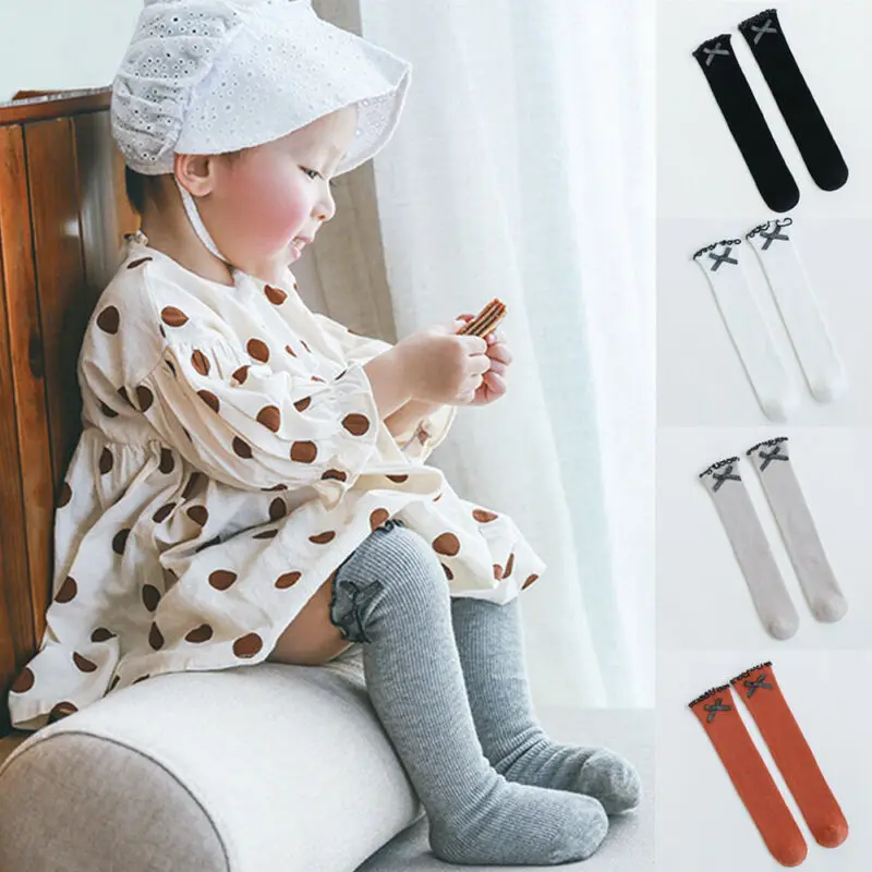 Новинка 2019 года чулки для маленьких детей однотонные Гольфы с бантом девочек 1 6