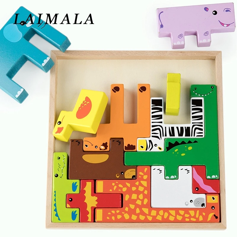 

Красочные 3D Мультяшные животные автомобиль деревянные головоломки игрушки для детей интеллектуальное развитие ребенка Ранние развивающи...