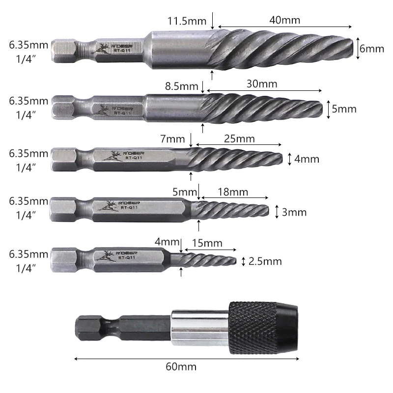 Набор экстракторов сломанных болтов 5/6 шт. Хромовый молибденовый экстрактор
