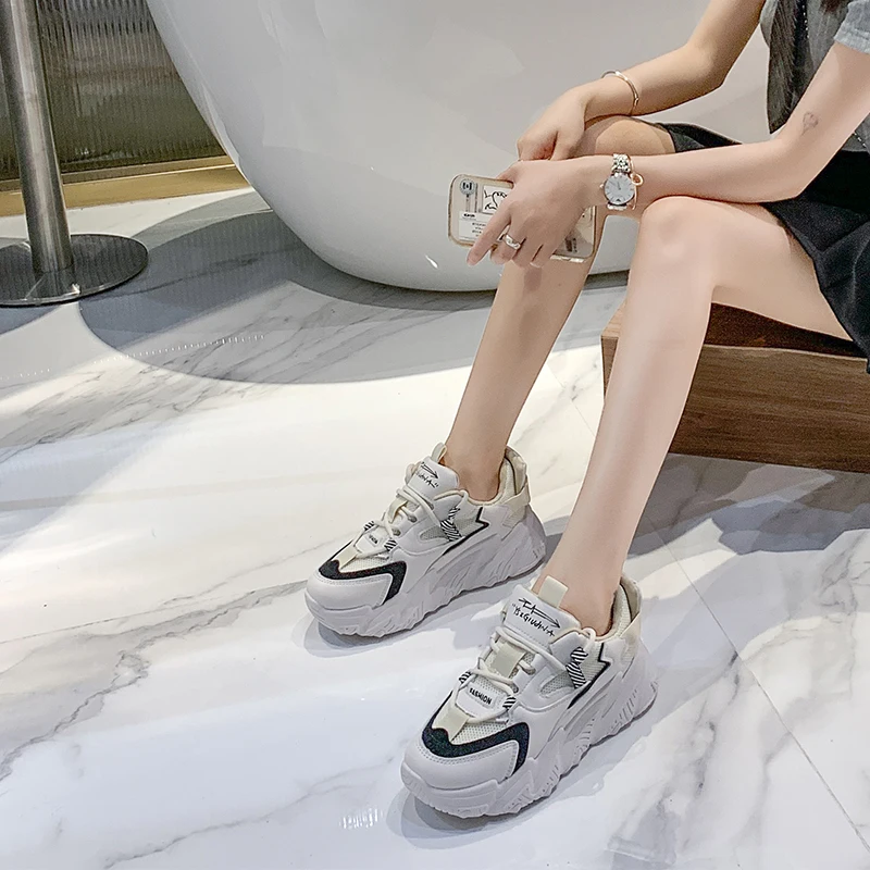 

Women Platform Sneakers 2021 Spring Trainers Autumn Sport Shoes Wedges Design Casual Comfort Mesh Vulcanized Sneakers