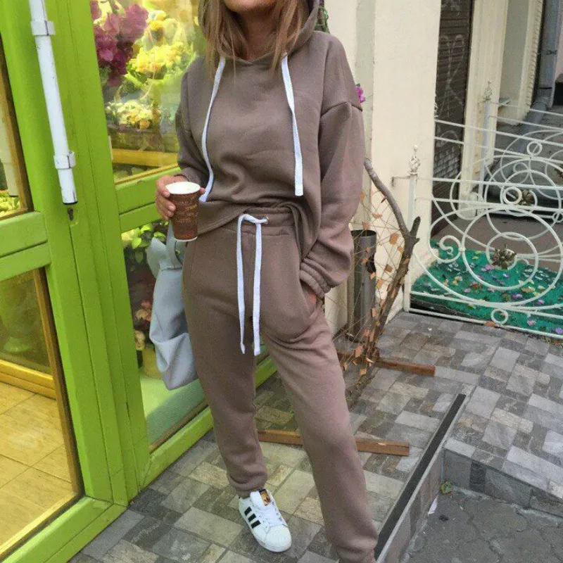 

Women Tracksuit Set Sportswear Long Sleeve Hooded Hoodies and Pants 2 Piece Set Solid Casual Women's Irregular Hoodie Suit G1787