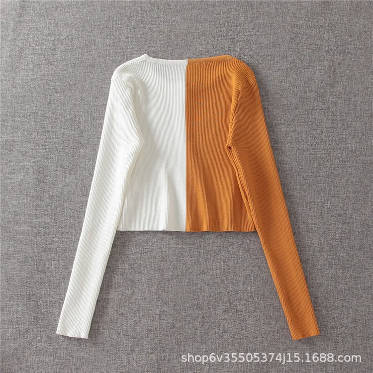 

Adora Pink White Patchwork Women T-shirts Fashion 2021 Summer New Hot Tees Long Sleeve Single Breasted Slim Women's T Shirts