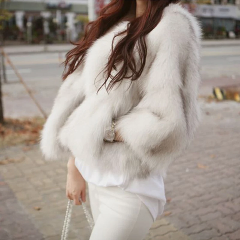 Fur Womens Coat 2020 Warm Winter Fur Jacket Faux Fox Fur White Faux Fur Coat Overcoat Imitation Faox Pocket Plus Size XXXL XC033