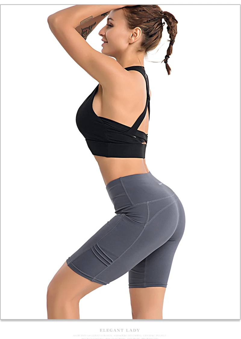 Шорты для йоги одежда спортзала женская фитнеса с карманами спортивные