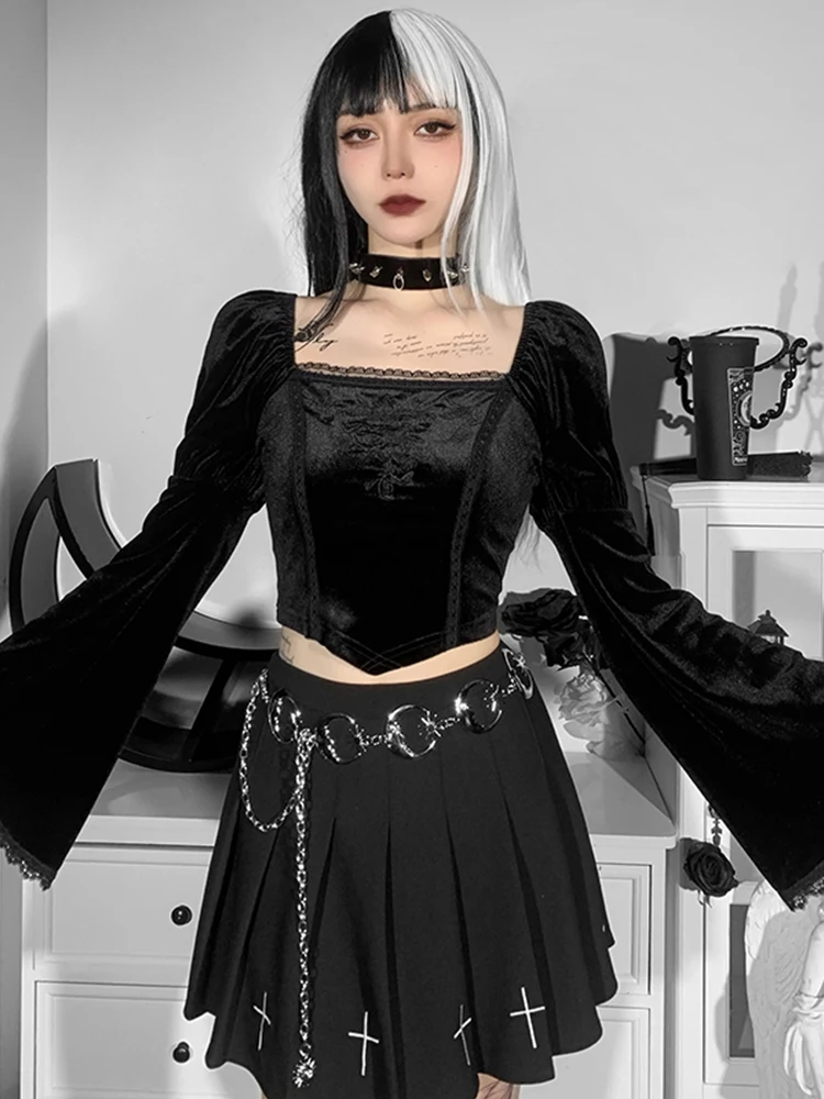 Женский бархатный топ с длинным рукавом и открытой спиной | Женская одежда