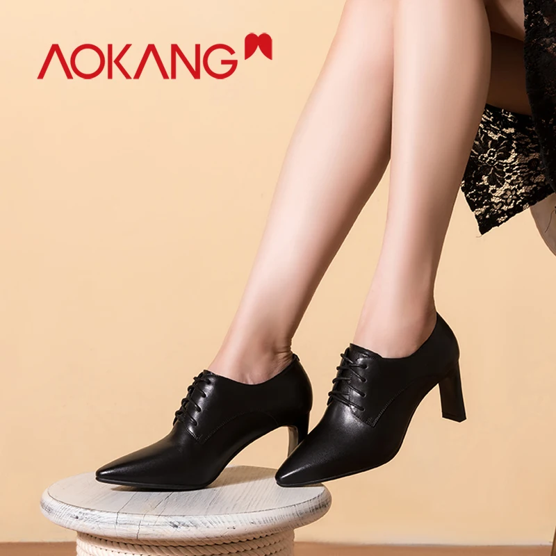 AOKANG/ботильоны для женщин женские туфли лодочки на шнуровке черного цвета