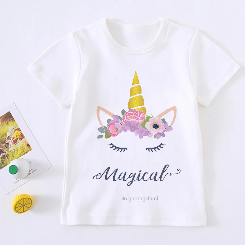 

novelty design cute unicorn girls t-shirt children rainbow horse cartoon kids t shirt harajuku round neck baby boys t shirt tops