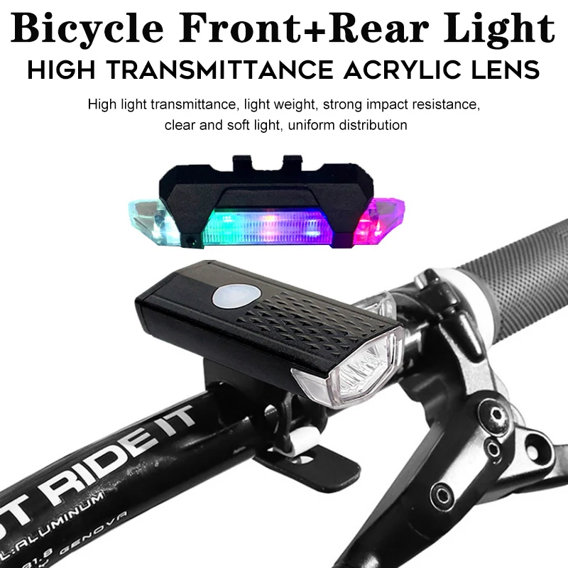 

LED Bicycle Front Light USB Rechargeable Mountain Bike Rear Taillamp Waterproof Headlight Outdoor Cycling Safety Warning Lamp