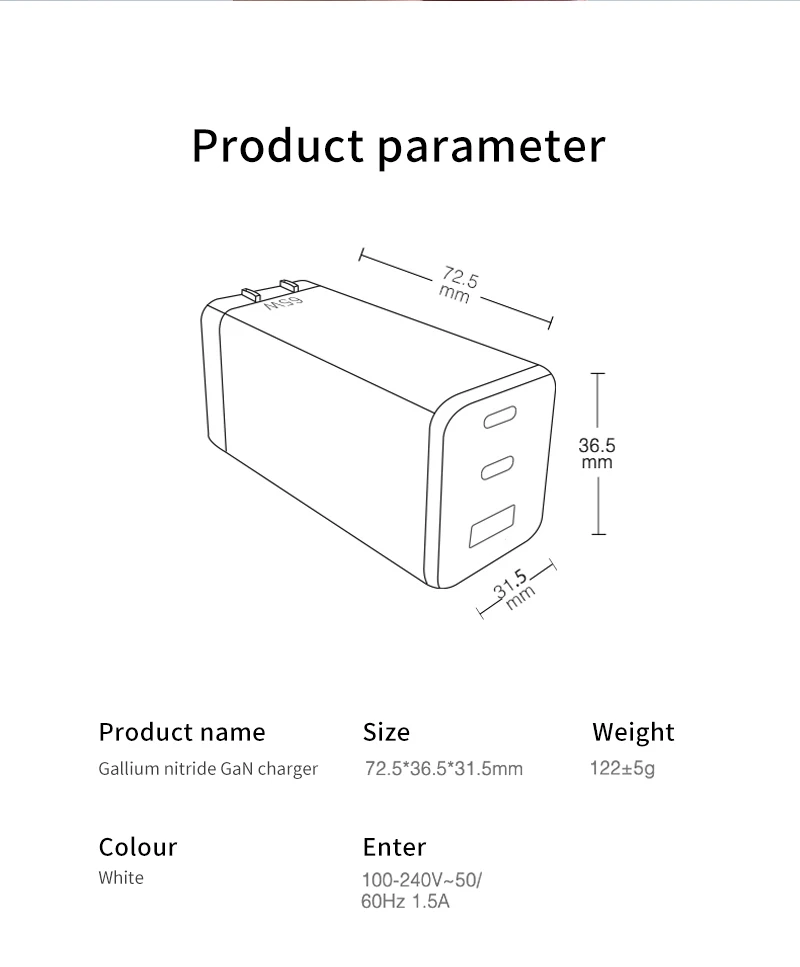 voxlink 65 вт 3 портов ган usb c pd настенное
