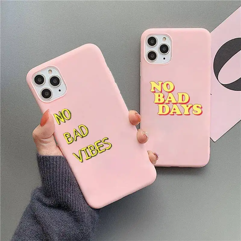 

No Bad Vibes color Text letters Phone Case Candy Color for iPhone 6 7 8 11 12 s mini pro X XS XR MAX Plus
