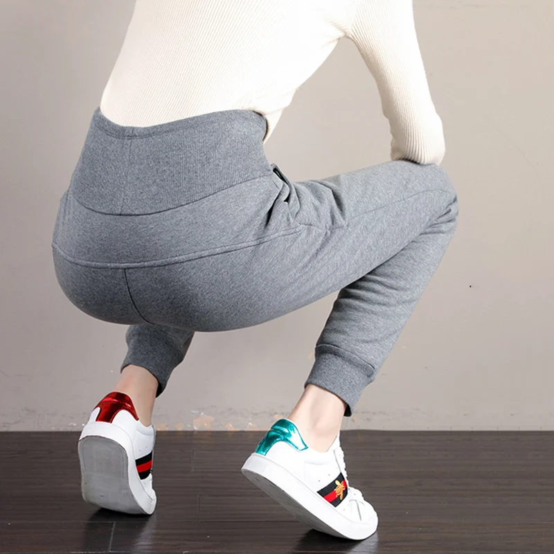 Модные женские брюки с высокой талией на осень и зиму свободные плотные