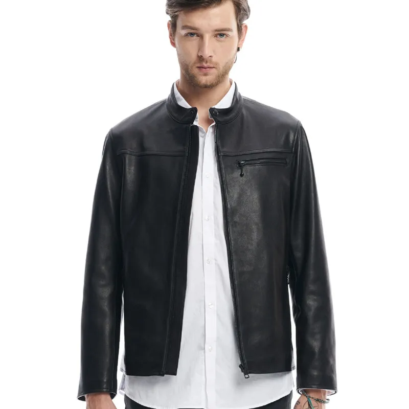 arrivals men's stand collar new genuine simple style casual motorcycle jacket hight quality leather coat |
