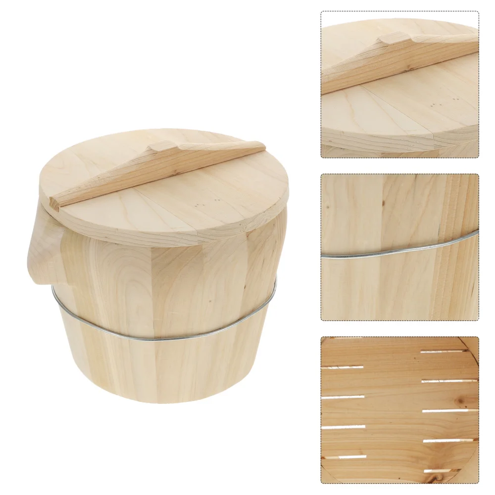 

1pc Wooden Steaming Rice Bucket Kitchen Tool Flat Lid Steamed Rice
